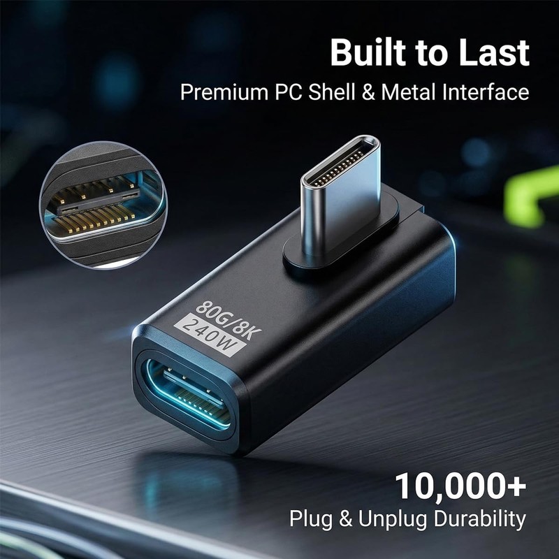 80Gbps USB C Right Angle Adapter, 240W PD Fast Charging