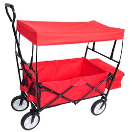 Foldable Wagon Cart with Umbrella - 150 Lbs Capacity Collapsible Utility Cart for Beach, Camping, Shopping & Garden - Lightweight Push Pull Cart for Outdoor, Yard, and Travel