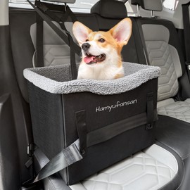 Hamyufansan Dog Car Seat for Small Dogs, Side Safe Straps Booster Seat, Heavy-Duty Oxford Fabric Car Seat for Small Pets Up to 25lbs, Washable & Detachable(Black/Dark Grey)