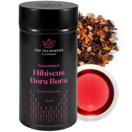 Hibiscus Tea Loose Leaf Bora Bora - Natural Blend of Hibiscus Blossoms Flowers, & Fruit Chunks - Tropical, Sweet, Floral & Zesty Fruit Notes - Easy to Brew Fruit Tea by The Tea Makers of London