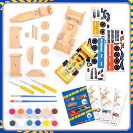 Atoylink Set of 3 Racing Car Construction Kit, Children's Wooden Car Craft Set, Children's Car for Painting and Crafts, Wooden Craft Set, Creative Toy, Gift for Children, Boys 5 6 7 8 9 10 Years