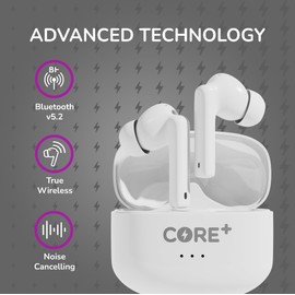 CORE+ | C+500 Wireless Ergonomic Headphones 50 Hour Listening Time | Snug Fit Earbuds | Noise Cancelling | Bluetooth Connect | Touch Controls