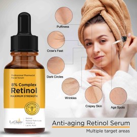 Laclaire Fresh Look, Same Ingredients 8% Complex Retinol Facial Serum – Anti-Aging, Brightening Neck & Facial Serum, Helps Nourish Skin with Lactic Acid, Vitamin A, & Retinyl Palmitate – 15 ml