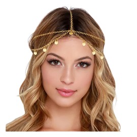YUNHENTONG Fortune teller headdress, boho head chain, oriental hair chain, gold, Cleopatra headpiece, gold forehead chain, headband, fortune teller, Greek goddess accessories, Bollywood jewellery