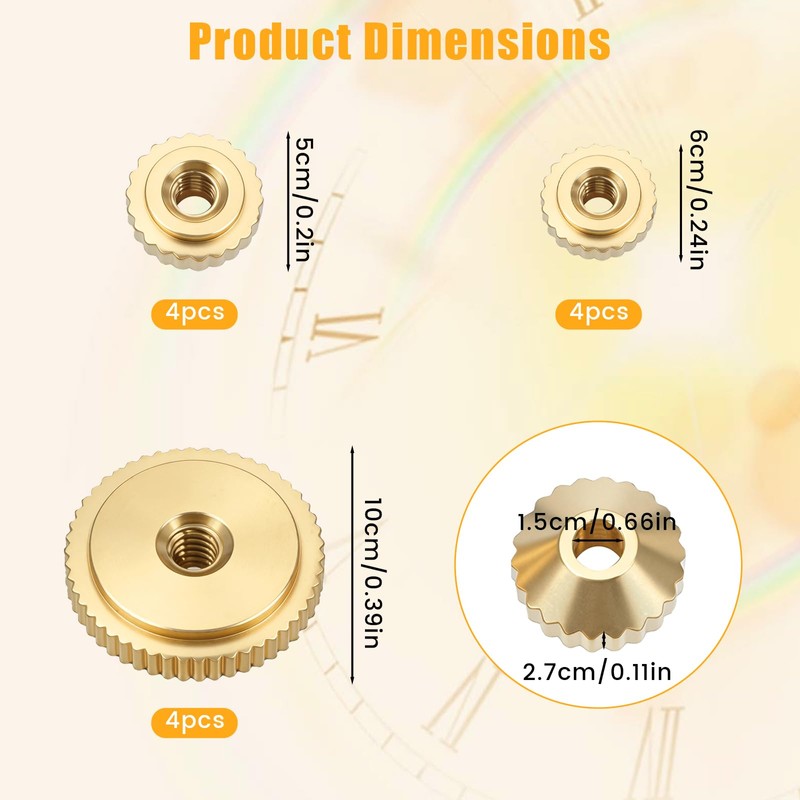 12 PCS Brass Clock Hand Nut Assortment, Clock Hand Assortment,