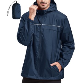 SWISSWELL Rain Jacket Men Waterproof Windbreaker, Lightweight Hooded Raincoat for Daily Casual