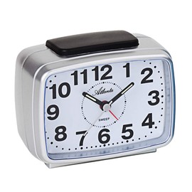 Atlanta Quartz alarm clock without ticking, creeping second light, snooze, silver, rectangle, 9 x 11 cm, 1323-19