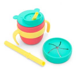 321 Grow Easy Learn Drink and Snack Set – Silicone Learning Cup for Baby + Toddler – Dishwasher Safe (Watermelon)