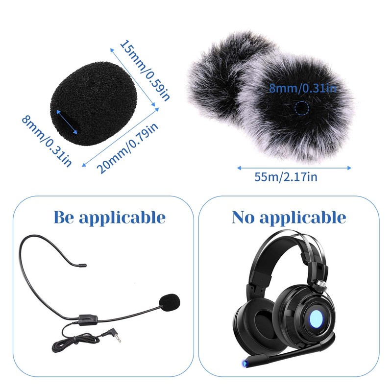 Microphone Cover Furry Windscreen & Foam Cover Set for Lavalier
