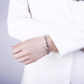 Ouran Stretch Bead Bracelets for Women, Charm Stainless Steel Bracelet with Crystal Girls Elastic Wrist Bracelet Gifts for Friends