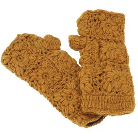 GURU SHOP Crocheted Flower Hand Warmers, Arm Warmers Made of Virgin Wool, Pulse Warmer, Men/Women, Red, Size: One Size, Gloves and Hand Warmers Alternative Clothing, Mustard