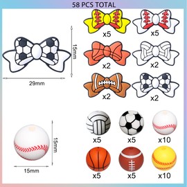 AllGemDiy Focal Silicone Beads Sports for Pens Sports 15mm Round Beads Silicone Beads Keychain Silicone Shaped Beads for Beaded Pen(40pcs 15mm round beads 18pcs sports focal beads)