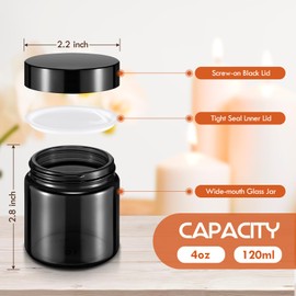 Norme 36 Pcs 4 oz Glass Jars with Lids Leakproof Round Airtight Jars Empty Cosmetic Jars with Inner Liners Lid for Storing Lotions Powder Ointments Candle Making (Black)