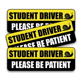 STIXORAMA Student Driver Sticker (No Magnet) - Yellow Vinyl, Reusable, 3-Pack - Please Be Patient Sticker Safety Signs for New Driver - Student Driver Window Cling - Cars