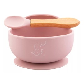 Papu Baby Set Papubaby De Babero, Bowl Y Cuchara De Silicón Para Bebés Color Rosa Pastel