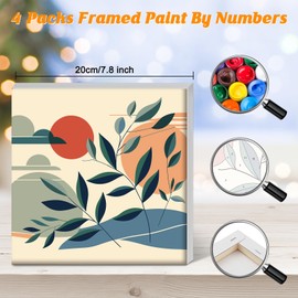 HEIBAGO Framed Paint by Numbers for Audlts, 4 Pack Boho Style Paint by Numbers Kits for Beginners, DIY Boho Summer Oil Paint by Numbers Canvas Art Craft Pictures for Home Decor，8×8 inch