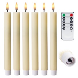 West Ivory 10" Fluted LED Ivory Grooved Pillar Candles, Remote & 24h Timer Memory, On/Off Switch - Flameless Dimmable Battery Operated w/Flicker Mode, Home Wedding Decor (6 Pack)