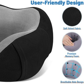 CloudBliss Travel Pillow Premium Memory Foam, Comfortable & Supportive Neck Pillow, Sleeping Neck Pillows for Travel, Airplane Pillow for Sleeping Airplane, Car, Office and Home（Black） | CloudBliss