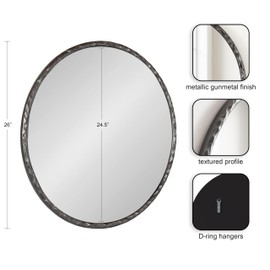 Kate and Laurel Jedda Modern Textured Round Mirror, 26 Inch Diameter, Gray Gunmetal, Decorative Circle Mirror with Textured Resin Frame for Use as Bathroom Mirror for Vanity or Minimal Bedroom Mirror