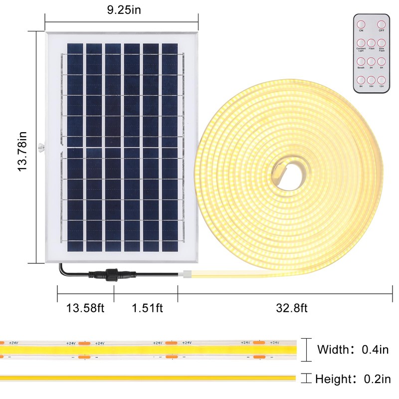 Outdoor solar light strip, LED light strip solar 6000mAh 32.8