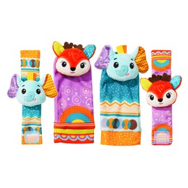 Baby rattles 0-6 Months, Cute Soft Newborn Wrist Rattle Foot Finder Socks Set,Infant Newborn Sensory Toy for 0 3 6 9 12 Months Boy Girl Gift (Elephant Deer)