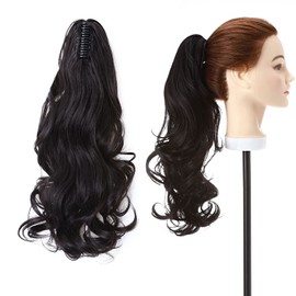 Fashion Ponytail Hair Extension Claw Curly Wavy Straight Clip in ponytail Hairpiece One Piece fake hair Ponytails for Women 18” Curly Natural Black