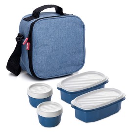 Tatay Urban Food Casual - Insulated Lunch Bag, 3L Capacity, 4 Plastic Food Storage Containers (2 x 0.5 L, 2 x 0.2 L) BPA Free, Blue Denim. Measure 22.5 x 10 x 22 cm