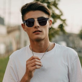 Joopin Classic Half Frame Sunglasses Men's Polarised and Retro Sunglasses Women's Vintage Sunglasses Unisex UV400, 26 Glossy Black Foldable