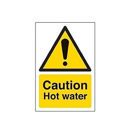 V Safety Caution Hot Water Warning Sign - 100mm x 150mm - 1mm Rigid Plastic