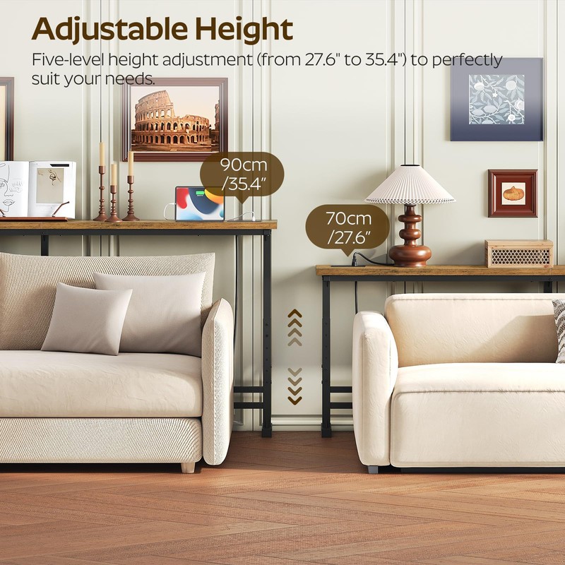 YATINEY 70.9" Console Table with Adjustable Height (27.6"-35.4") and Power