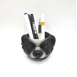 Ucoolbila Dog Face Pencil Holder,Unique Planter Pot, Office Desk Organizer Supplies, Husky Dog Planter Pencil Holder, Succulent Pots Flowerpot Gift for Dog Lovers (Black)
