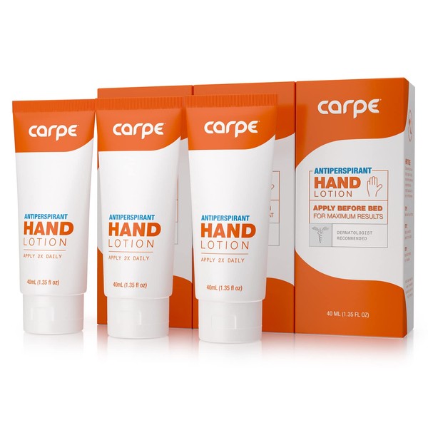 Carpe Antiperspirant Hand Lotion (Pack of 3), A dermatologist-recommended smooth lotion that helps stop hand sweat, great for hyperhidrosis or excessive sweat (Original Eucalyptus)