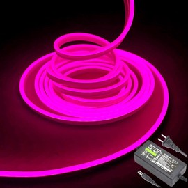 dobestyou Neon LED Strip Lights，5M Pink 12V DC 600 SMD2835 LEDs Waterproof Rope Light for Indoor Outdoor Home Decoration（ with Power Adapter）