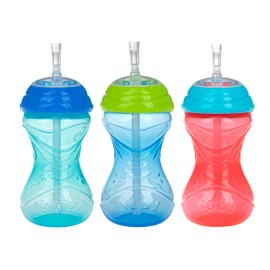Nuby 3 vasos antiderrames de fácil agarre con pajita flexible, función de bloqueo Clik It Boy, 10 onzas