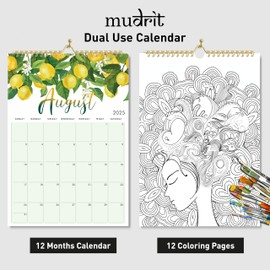mudrit 2025 Wall Calendar, 12" X 17", 12 Monthly Calendar from Jan 2025 till Dec 2025, Spiral Bound for Office, Home, Family,Business, School Appointment Planning