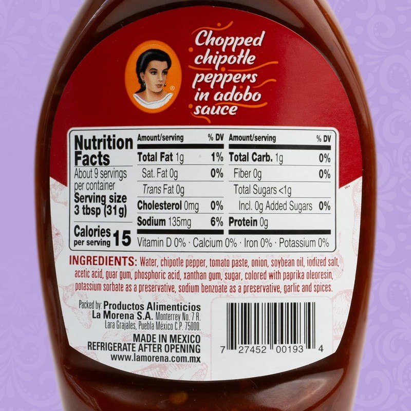 La Morena Chopped Chipotle Peppers in Adobo Sauce Dressing, Great