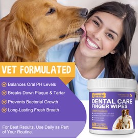 Dog Dental Care Wipes - Cat & Dog Teeth Cleaning Finger Wipes - Reduces Plaque & Freshens Breath - Cat Dental Care(60 Pcs)