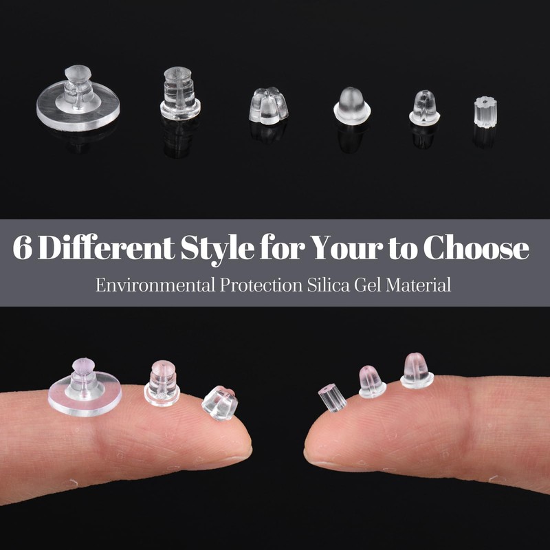 6 Styles Silicone Earring Backs for Studs/Droopy Ears/Heavy Earring, 600
