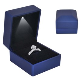 Colexy Ring Box with LED Light, LED Ring Box, Illuminated, Velvet Jewellery Gift Box with LED Interior Lighting, Jewellery Presentation Box, for Engagement, Marriage Proposal, Wedding (Blue)