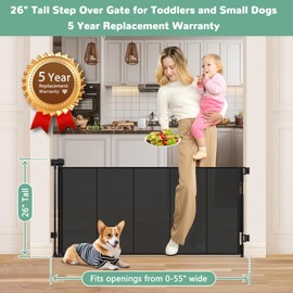 Reinforced 26 Inch Tall Retractable Dog Gate to Step Over 55" Wide Short Mesh Baby Gate Retractable Baby Gate for Doorway Low Outdoor Retractable Gate Small Pet Gate for Stair Puppy Gate for The House