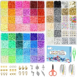 10000 count Clay Beads Bracelet Making Kit, 3 Boxes 60 Colors Flat Preppy Beads for Friendship Bracelet Kit, Polymer Heishi Beads with Charms for  Making, Crafts Gifts for Teen Girls - Colour: 48 Colors