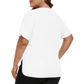 MoFiz Women's Plus Size Workout Tops UPF50+ Breathable Short Sleeve Loose fit Running Gym Athletic Tee Top White 3XL