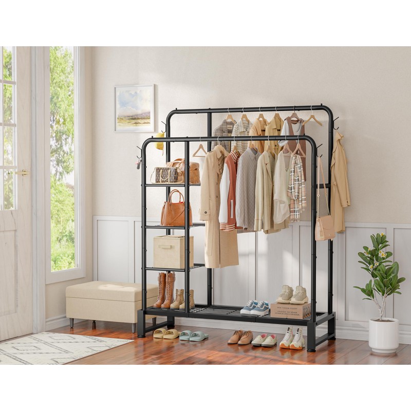 Double Rods Clothes Rack Clothing Rack with 4 Tier Storage