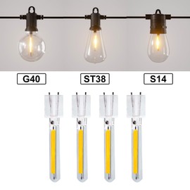 4 Pcs LED Edison Bulb Filament, 1W Bulb Replacement Spare Plug in 2700K Warm White for Outdoor String Lights, S14, ST38, G40