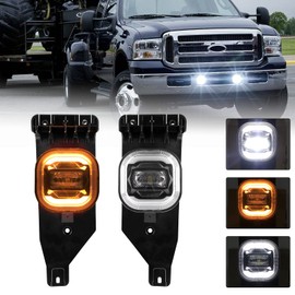 REALOVE LED Fog Light Assembly for FORD F250 F350 F450 F550 Super Duty 2005 2006 2007 Bumper Driving Fog Lamp Kit with DRL & Turn Signal 1 Pair