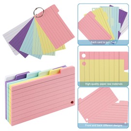 230 Index Cards with Index Box, Black, Colourful, Lined, 15 Tabs, 6 Rings, 6 Stickers, Index Cards Box, 10 Colours, Flashcards, Vocabulary Cards, Index Card for School Supplies, Office, Home,