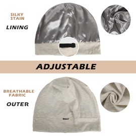 CGFOXUO Silk Satin Bonnet Hair Cover for Sleeping,Adjustable Stay On Silk Lined Sleep Cap Bonnet for Curly Hair Braids Light Gray