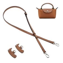 QIUTIMIY Leather Handbag Strap, Replacement Shoulder Bag Straps for Longchamp Purses, Adjustable Crossbody Shoulder Strap (Brown, Silver Buckle)