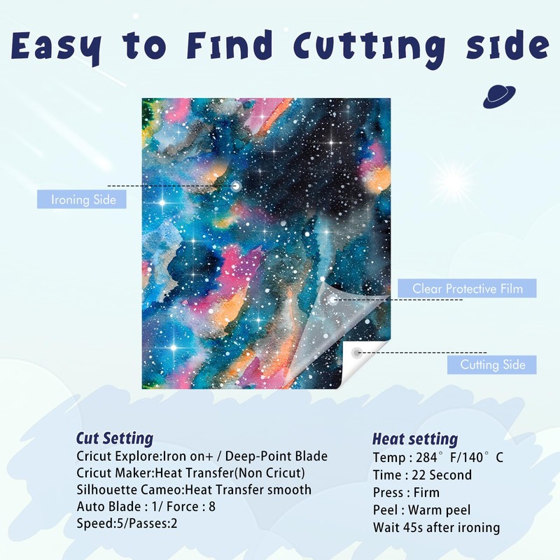 Tintnut Watercolor Galaxy Patterned Iron on Vinyl, 10 Sheets 12"*10"