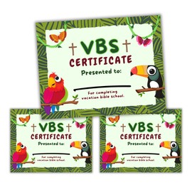 Vacation Bible School VBS Certificate of Completion Award | 50 pk 8.5x11” Jungle Wild Animals Safari Camp School Participation